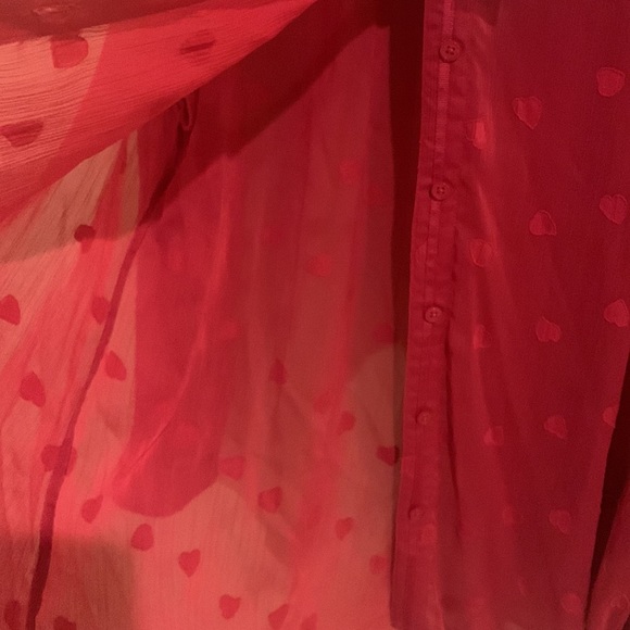 Chico's Pink Heart Fil-Coupe Sheer Button Down Blouse NWT Chicos Size 2 (Large) - Picture 8 of 12